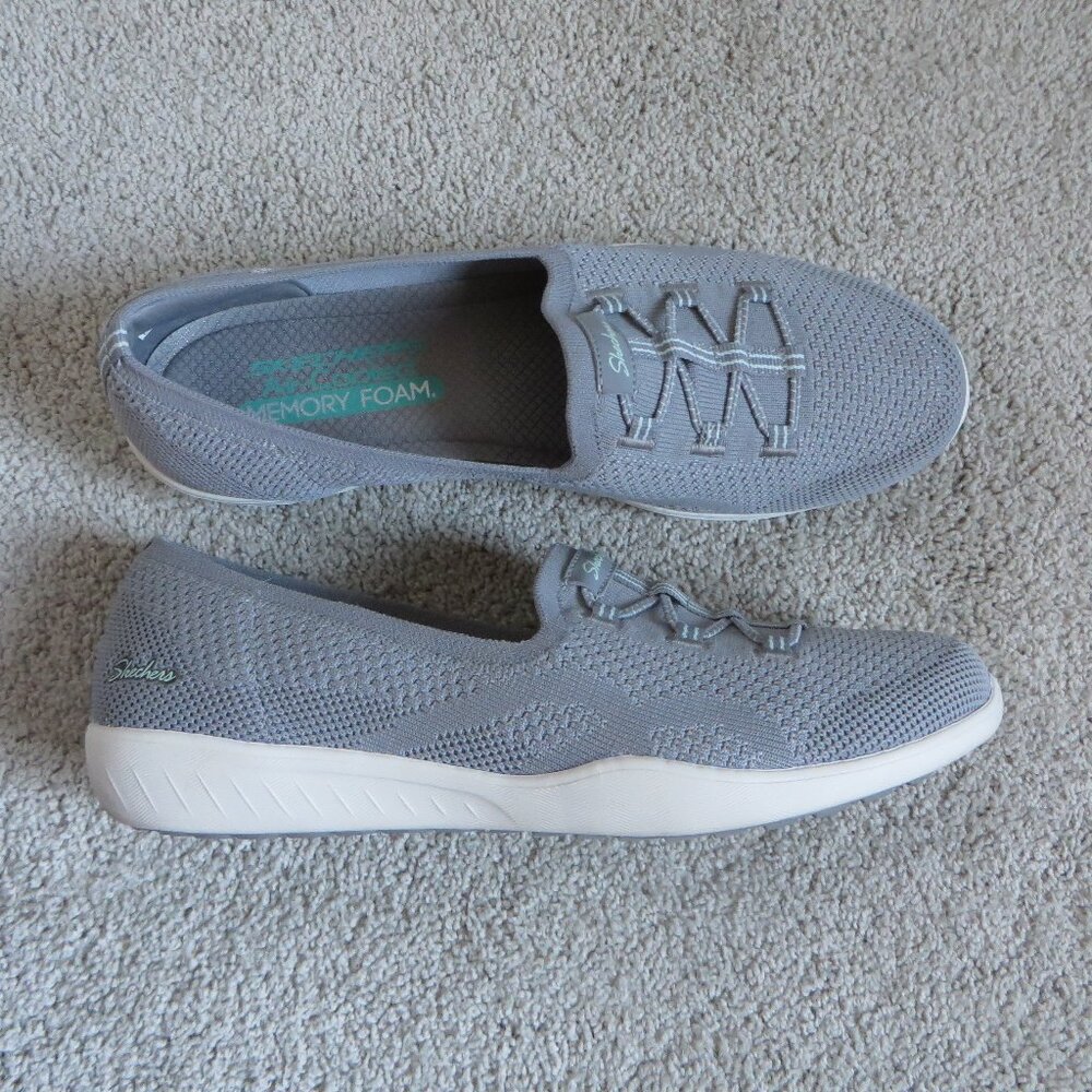 Skechers Slip-On Knit Sneakers in Light Gray/Blue Newbury St.
